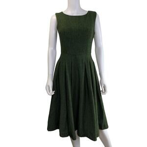 Modcloth x Collectif Dress Size XS US 4 UK8 Herringbone Fit Flare Green Pockets
